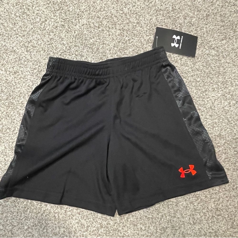 Under Armour Black Kids Athletic Shorts with Red Logo